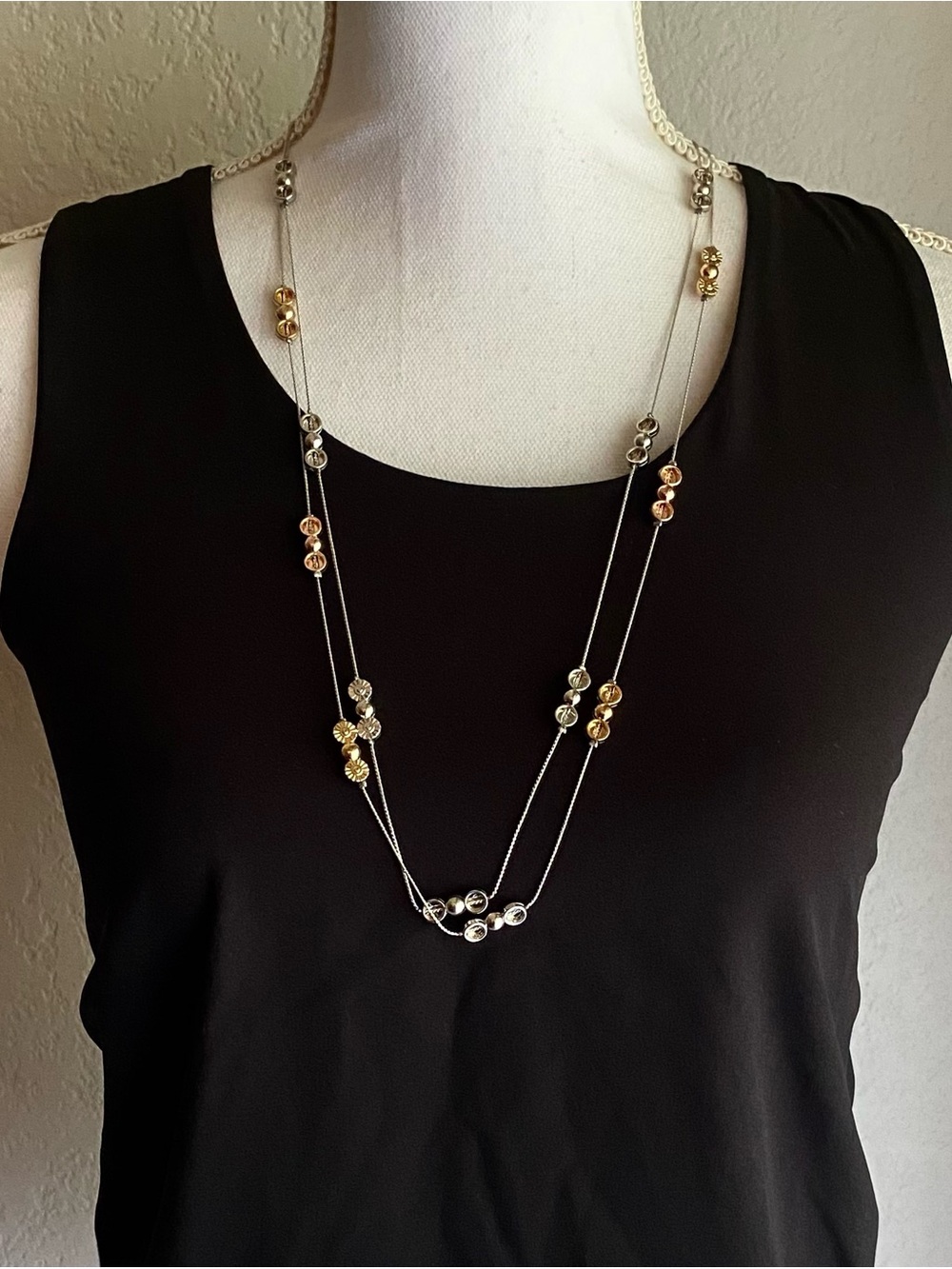 Two-Tone Bead Long Layered Necklace